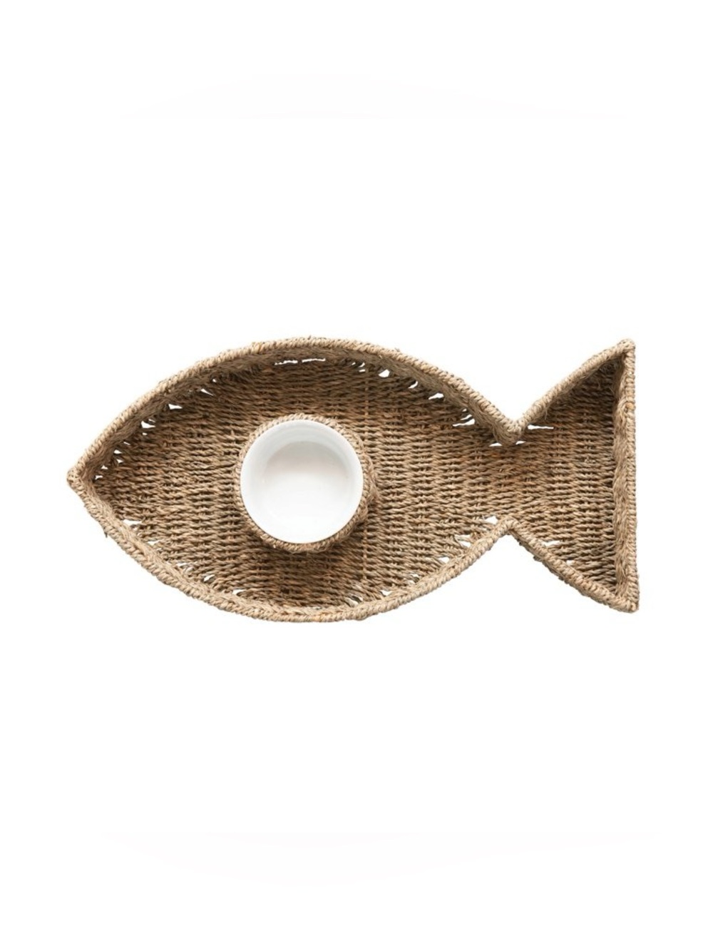 Woven Fish-Shaped Chip Bowl with Ceramic dip Bowl